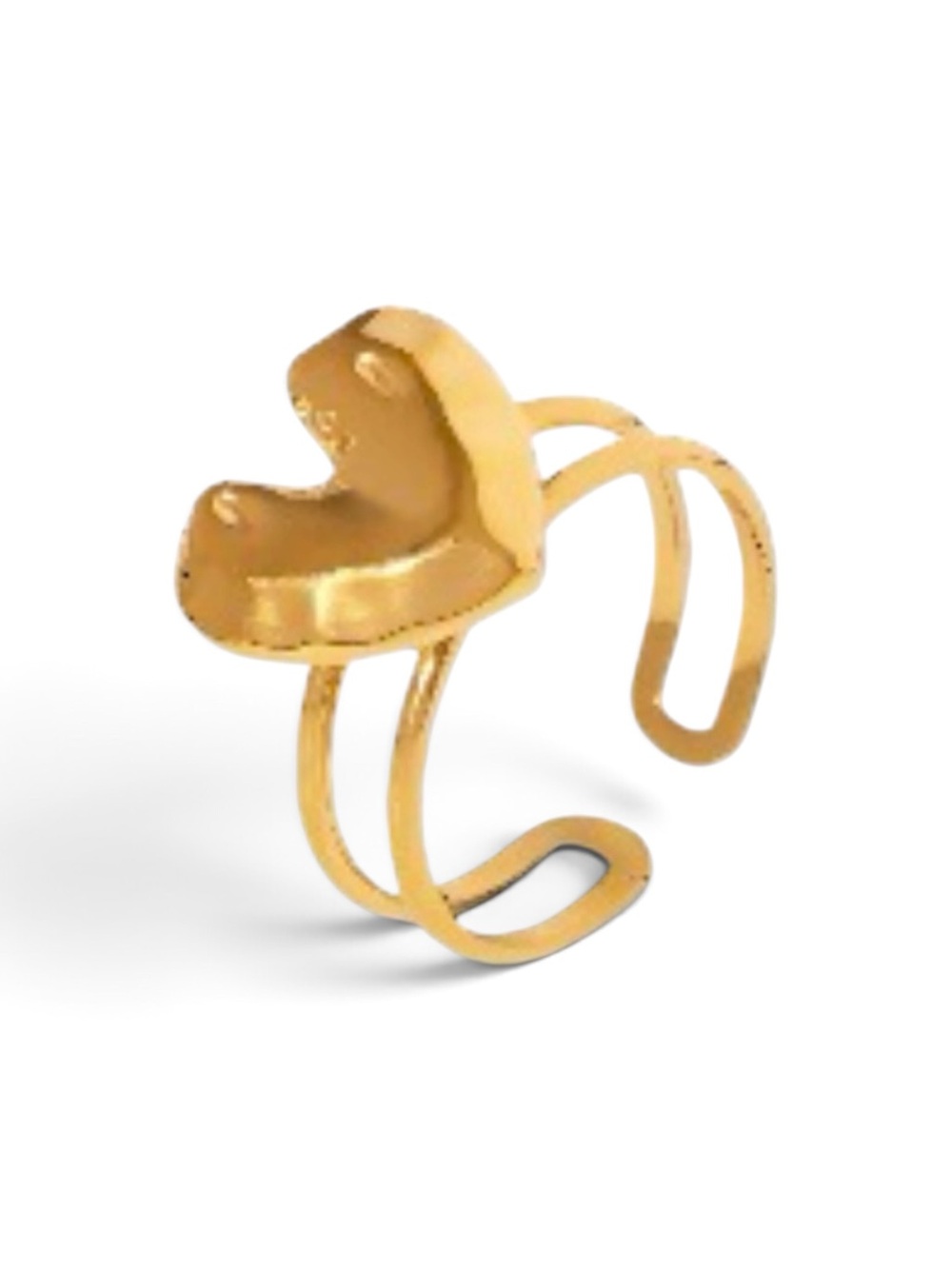 Gold plated Open Heart Adjustable Ring - Women Accessories